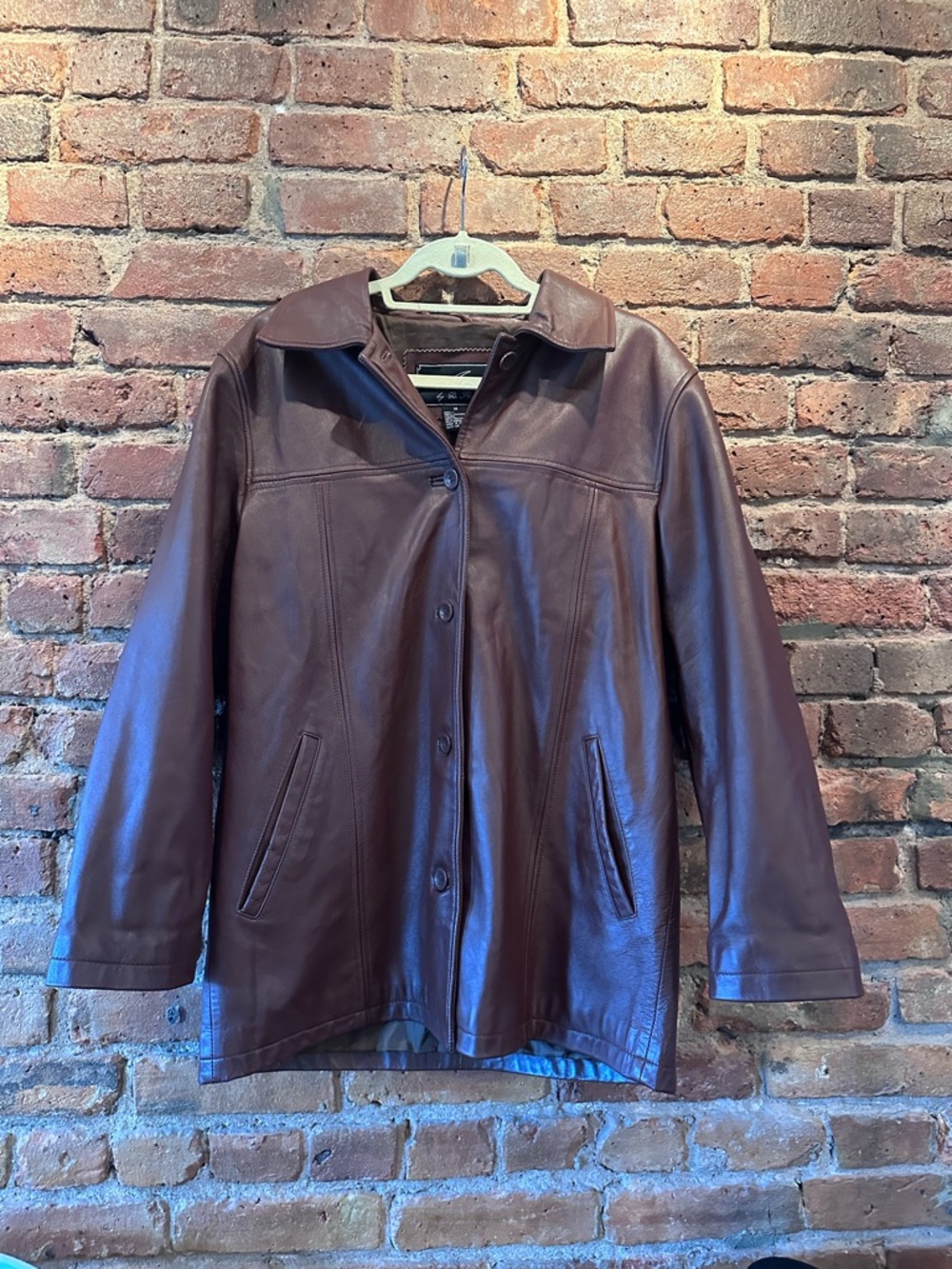 Women’s Burgundy Leather Button Front Jacket vintage size M